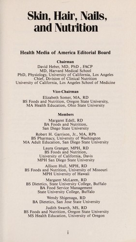 Cover for Skin Hair Nails and Nutrition (Health Media of America Nutrition Series)