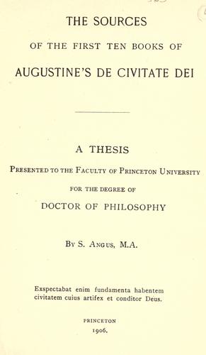 Cover for The sources of the first ten books of Augustine's De civitate dei.