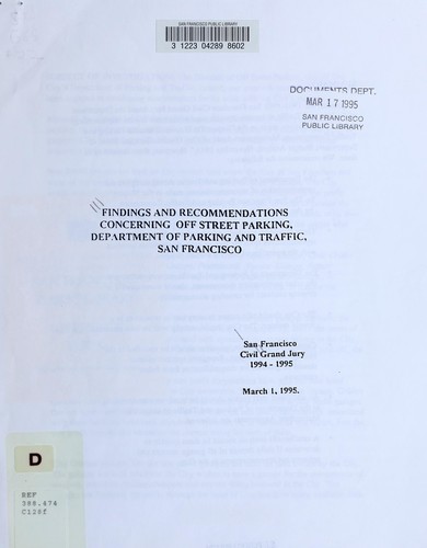 Cover for Findings and recommendations concerning off street parking, Department of Parking and Traffic, San Francisco