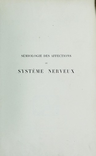 Cover for S©♭miologie des affections du syst©·me nerveux