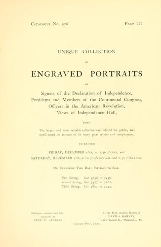 Cover for Hampton L. Carson collection of engraved portraits of signers of the Declaration of Independence, presidents and members of the Continental Congress, officers in the American Revolution, views of Independence Hall, being the largest and most valuable collection ever offered the public, and world-noted on account of its many great rarities and completeness to be sold.