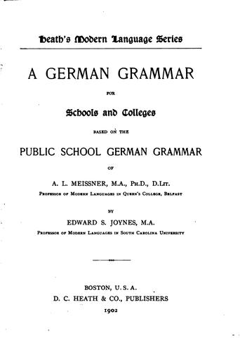 Cover for German Grammar ... Based on ... Grammar of A.L. Meissner