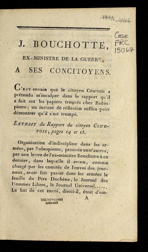 Cover for J. Bouchotte, ex-ministre de la guerre, a   ses concitoyens