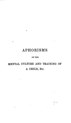 Cover for Aphorisms on the mental culture and training of a child