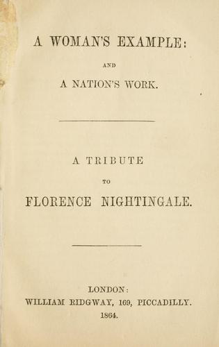 Cover for A woman's example, and a nation's work