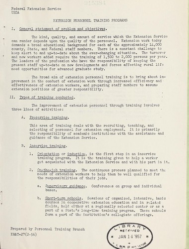 Cover for Extension personnel training programs