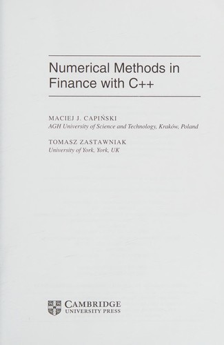 Cover for Numerical methods in finance with C++