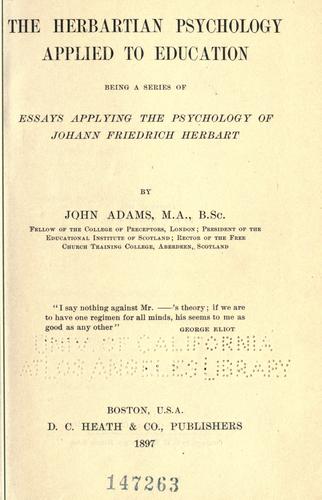 Cover for The Herbartian psychology applied to education