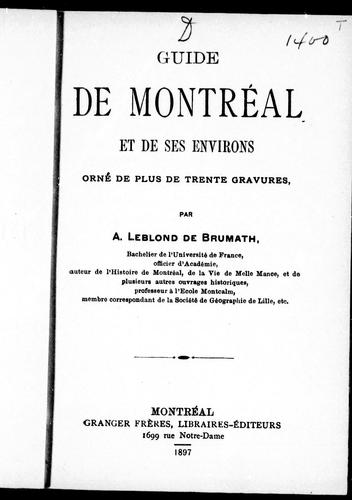 Cover for Guide de Montréal et de ses environs