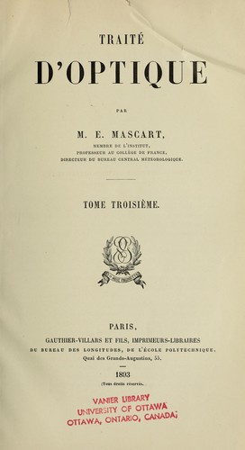 Cover for Traité d'optique