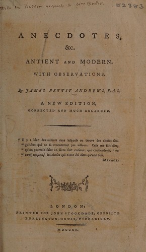 Cover for Anecdotes, etc. antient and modern. With observations