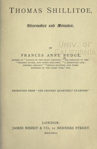 Cover for Thomas Shillitoe, shoemaker and minister