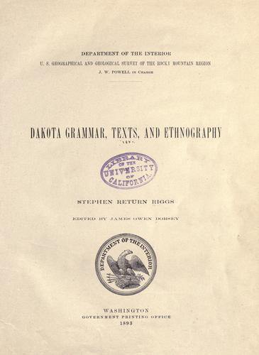 Cover for Dakota grammar, texts, and ethnography