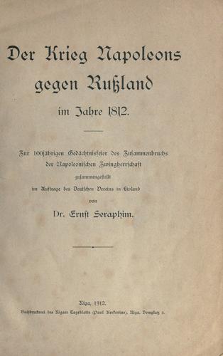 Cover for Der Krieg Napoleons gegen Russland im Jahre 1812.