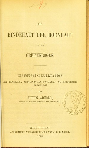 Cover for Die Bindehaut der Hornhaut und der Greisenbogen