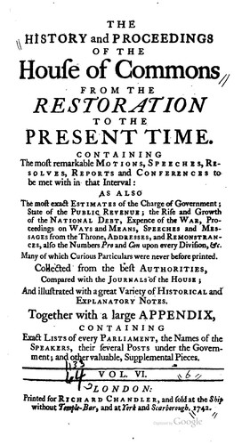 Cover for The History and Proceedings of the House of Commons: From the Restoration to ...