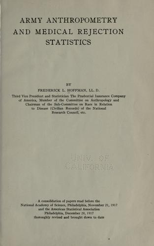 Cover for Army anthropometry and medical rejection statistics