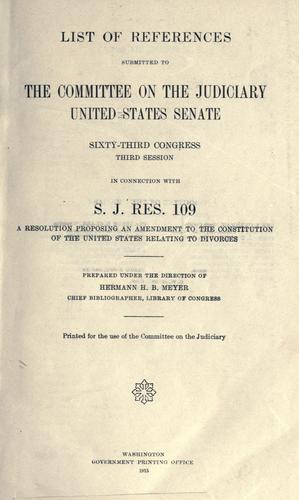 Cover for List of references submitted to the Committee on the Judiciary, United States Senate, sixty-third Congress, third session in connection with S.J. Res. 109