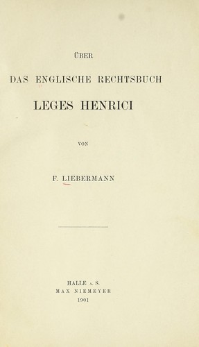 Cover for ©ber das englische Rechtsbuch Leges Henrici