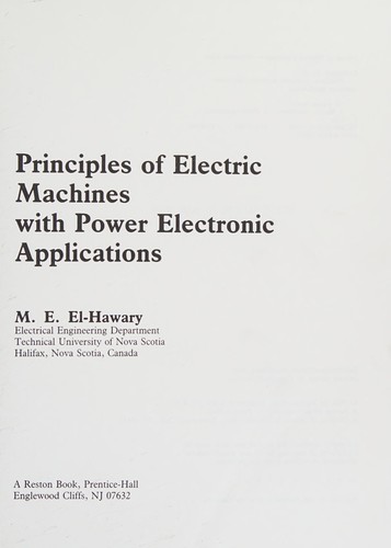 Cover for Principles of electric machines with power electronic applications