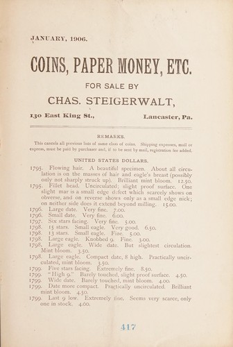 Cover for Coins, paper money, etc. [Fixed price list, January 1906]