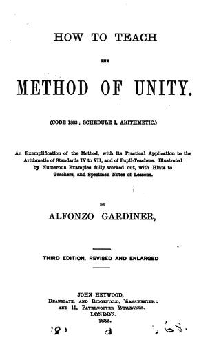 Cover for How to teach the method of unity
