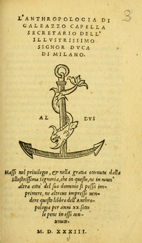 Cover for L'anthropologia di Galeazzo Capella secretario dell' illvstrissimo signor dvca di Milano