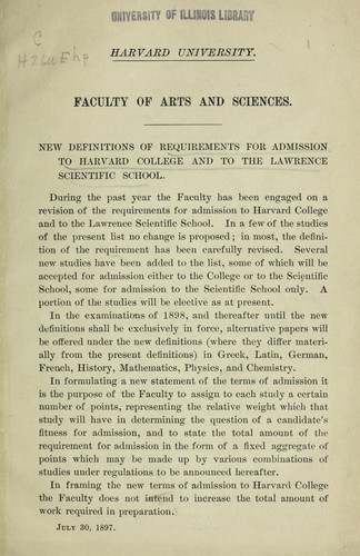 Cover for New definitions of requirements for admission to Harvard College and ot the Lawrence Scientific School