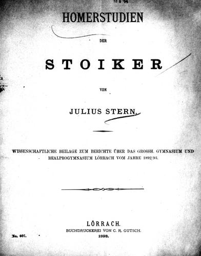 Cover for Homerstudien der Stoiker