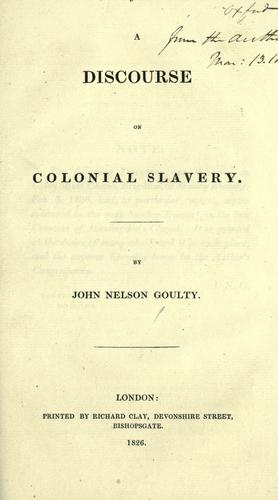 Cover for A discourse on colonial slavery.
