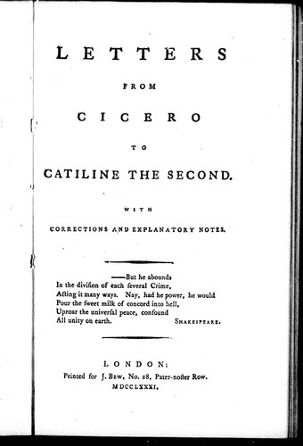 Cover for Letters from Cicero to Catiline the second