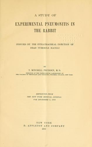 Cover for A study of experimental pneumonitis in the rabbit