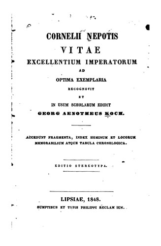 Cover for Vitae excellentium imperatorum ad optima