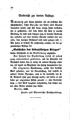 Cover for Geschichte des siebenjährigen Kriege in Deutschland/ von J. W. Von Archenholtz