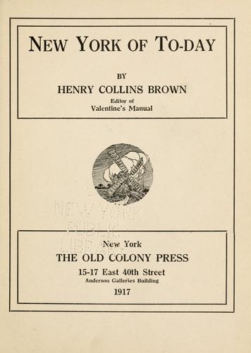 Cover for New York of to-day