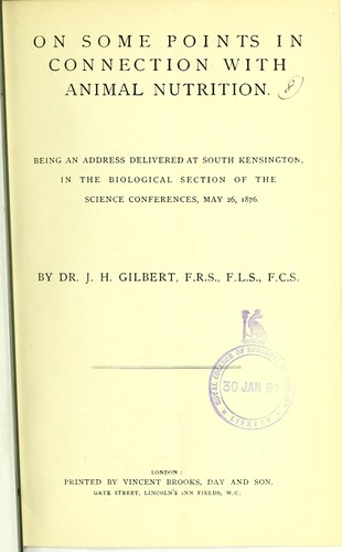 Cover for On some points in connection with animal nutrition