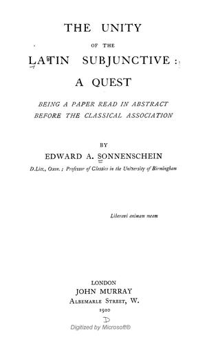 Cover for The unity of the Latin subjunctive