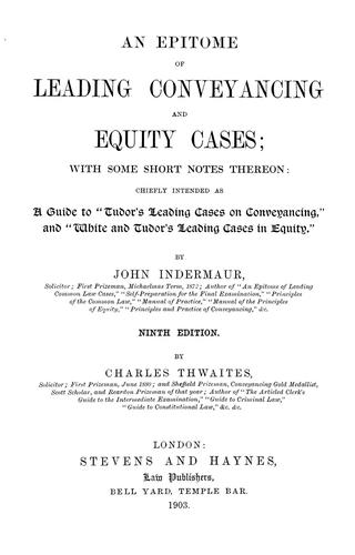Cover for An epitome of leading conveyancing and equity cases