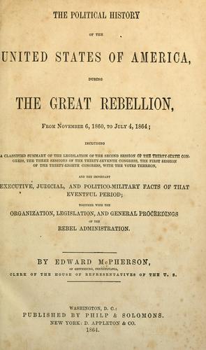 Cover for political history of the United States of America, during the great rebellion, from November 6, 1860, to July 4, 1864