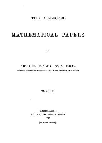 Cover for The Collected Mathematical Papers of Arthur Cayley