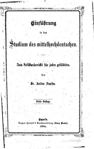 Cover for Einführung in das studium des mittelhochdeutschen