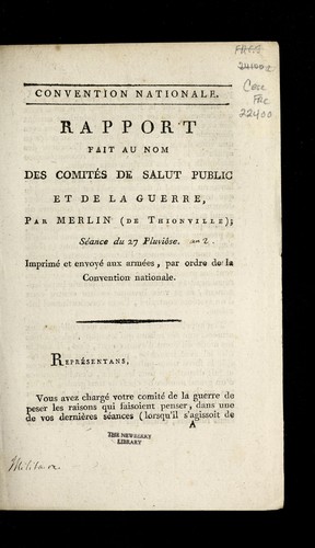 Cover for Rapport fait au nom des Comite s de salut public et de la guerre