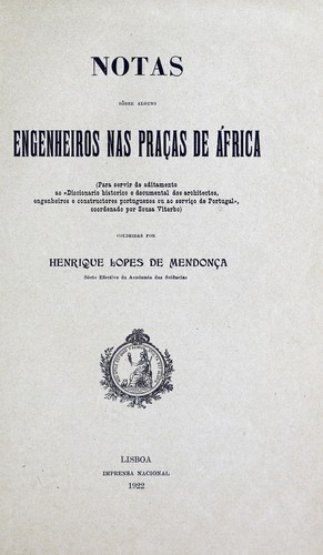 Cover for Notas sôbre alguns engenheiros nas praças de Africa