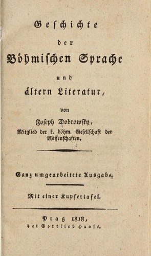 Cover for Geschichte der böhmischen sprache und ältern literatur