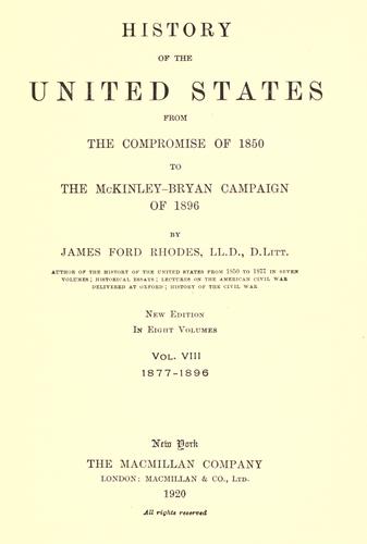 Cover for History of the United States from the Compromise of 1850 to the McKinley-Bryan campaign of 1896.