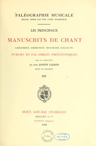 Cover for Paléographie musicale