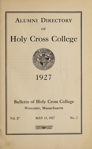 Cover for Alumni directory of Holy Cross College, 1927