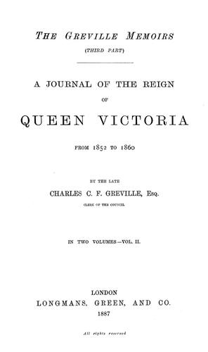 Cover for The Greville memoirs (third part)