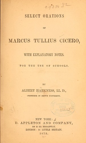 Cover for Select orations of Marcus Tullius Cicero, with explanatory notes ...