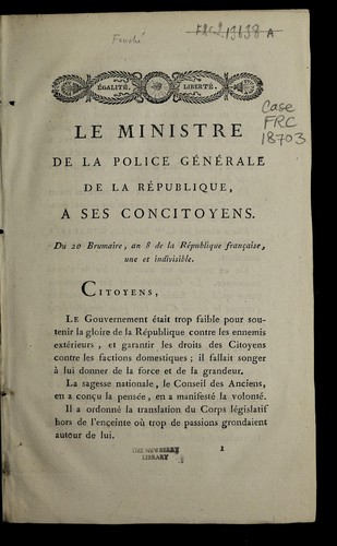 Cover for Le ministre de la police ge ne rale de la Re publique a ses concitoyens